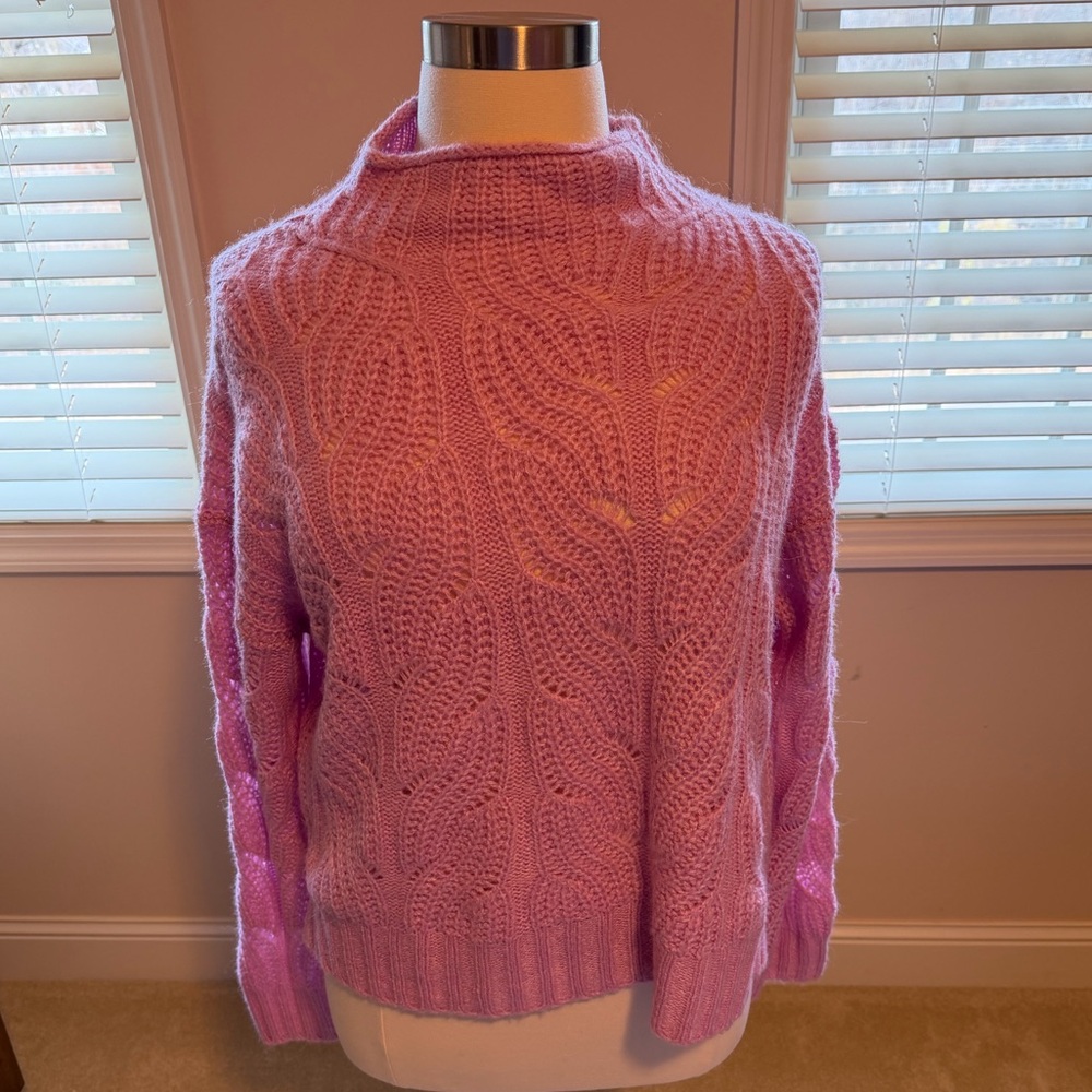 J. Crew pink Cable Knit Turtleneck Sweater